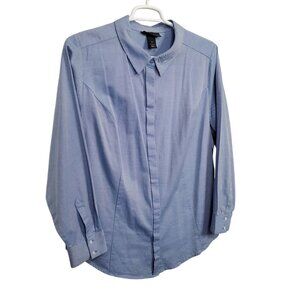 Lane Bryant Plus Size 24 Shirt Stripe Button Up Long Sleeve Collared Cotton Blue